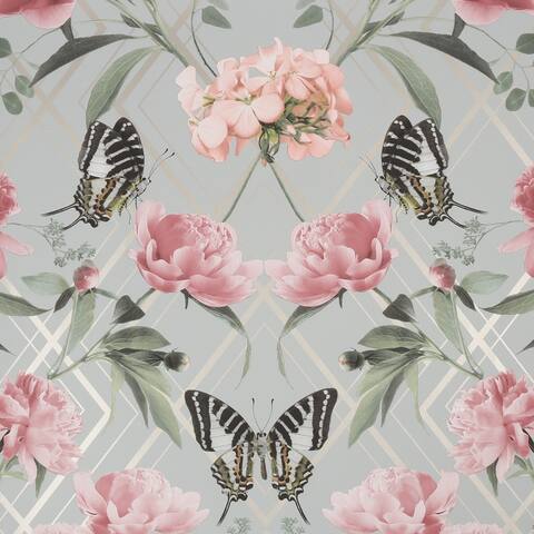 Botanical Trellis Grey and Pink Wallpaper