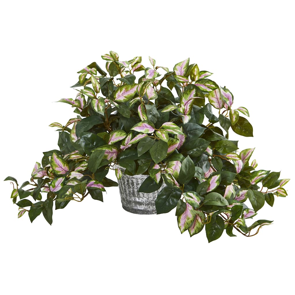 Artificial Hanging Plant with Planter - 16 Inch Faux Hoya Indoor Decor - Green