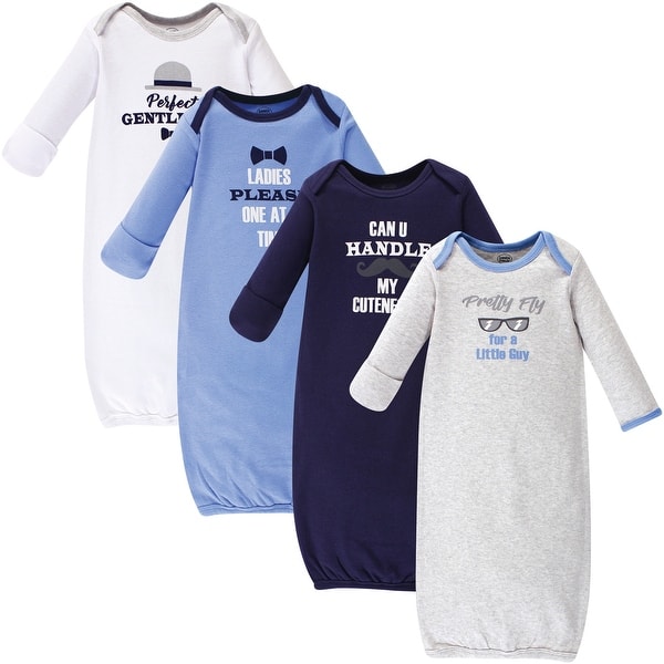 slide 1 of 1, Luvable Friends Baby Boy Cotton Long-Sleeve Gowns 4pk, Gentleman 0-6 Months - Gentleman