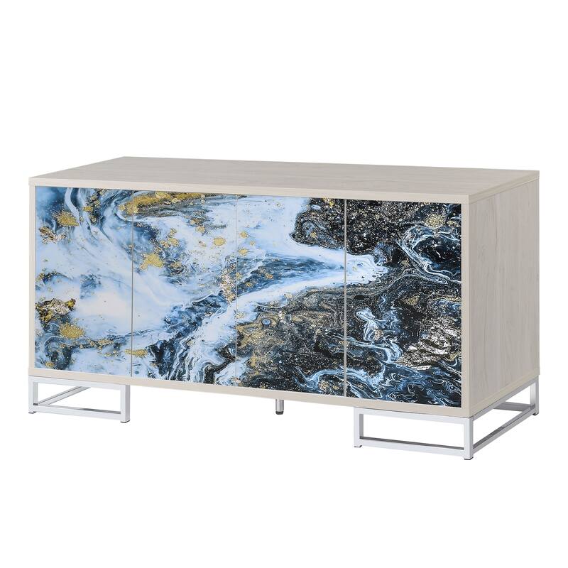 Liam Blue Marble Paint & Chrome Finish Console Cabinet