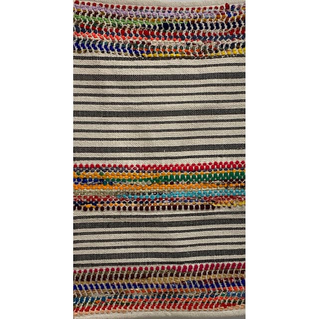LR Home Striped and Chindi Colorblock Reversible Accent Rug