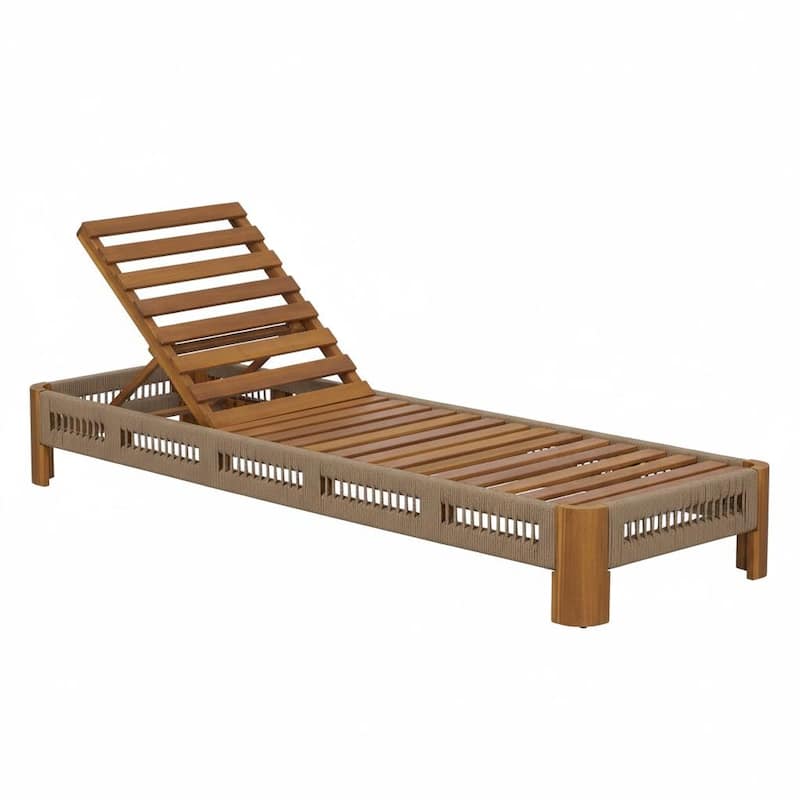 Christopher Knight Home - Delacroix Acacia Wood Outdoor Chaise Lounge with with Adjustable Backrest, Handwoven Rope Accents