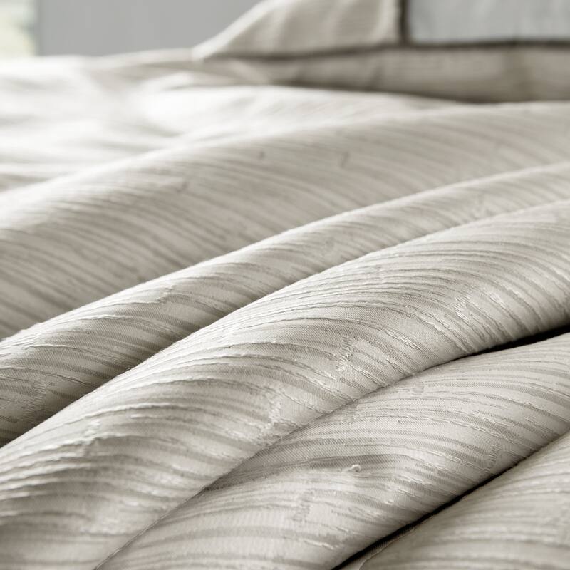 HiEnd Accents Celeste Taupe Ivory Jacquard Textured Bedding 4 Piece Comforter Set