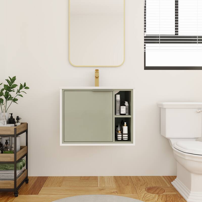 BNK 20"/24"/30" Single Sink Bathroom Vanity with Soft Close Door or Right Side Shelves, Modern Floating Vanity