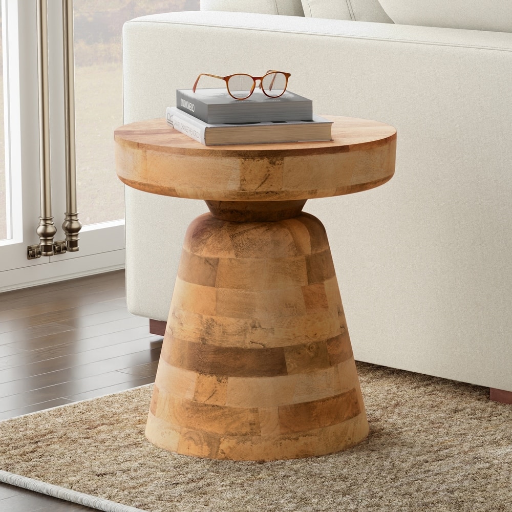 WYNDENHALL Krentz SOLID MANGO WOOD 16 inch Wide Round Contemporary Rustic Accent Table