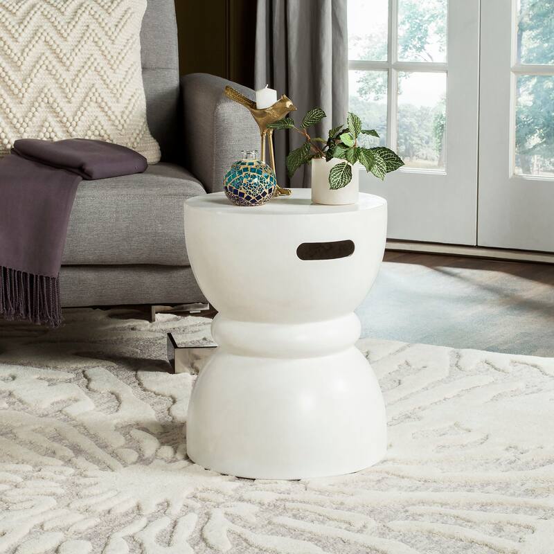 SAFAVIEH Haruki Concrete Accent Table (Ivory) - 13.7" x 13.7" x 17.7"