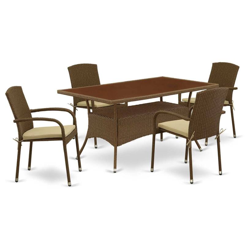 HomeStock 5-Piece Natural Oak Finish Solid Wood Top Dining table with 4-Chairs