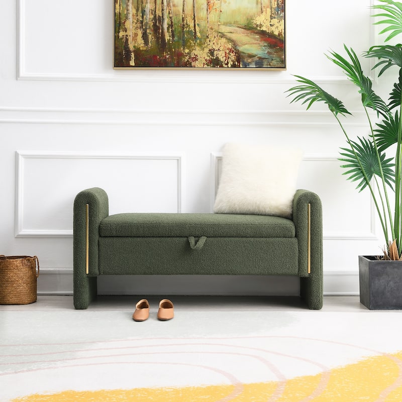 Luxury Oversized Footrest Stool with Hidden Storage Compartment Comfy Window Vanity Bench - Olive Green