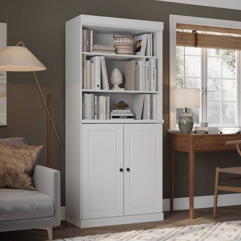 Palace Imports Solid Wood 6-Shelf Bookcase, Raised Panel Doors, Adjustable Shelves