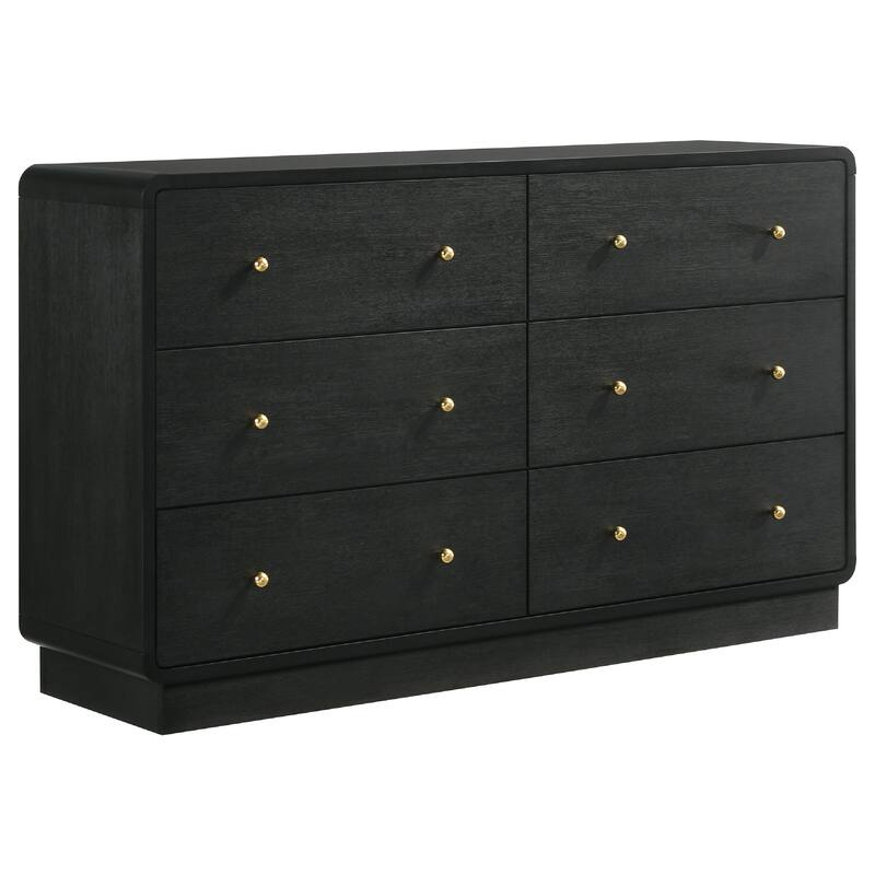 Cavy 4pc Queen Bedroom Set, Charcoal Gray Upholstery, Gold