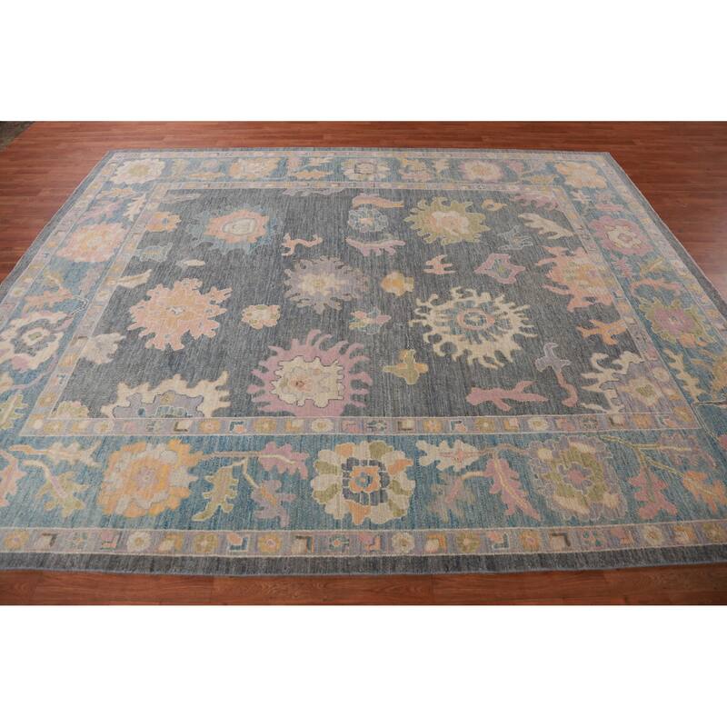 Hand Knotted Oriental 100% Wool Carpet Transitional All-Over Navy Blue & Blues Oushak Area Rug - 10' 0'' X 8' 2''