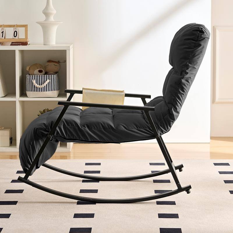 Mixoy Modern Adjustable Rocking Chair,Lounge Nursery with Iron Frame with Storage Pocket