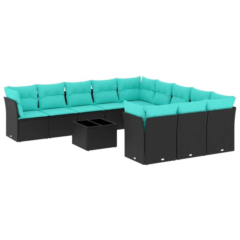 vidaXL 11 Piece Patio Sofa Set with Cushions Black Poly Rattan