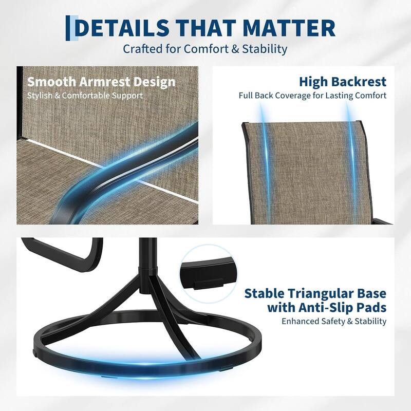 Set of 2 Outdoor Patio 360°Swivel Dining Chairs for Backyard, Poolside, Lawn, Porch or Garden (No Table)