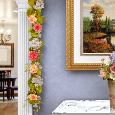 National Tree Company 70 in. Dahlia, Hydrangea and Rose Garland - 70 IN