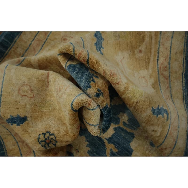 Hand Knotted Oriental 100% Wool Carpet Transitional Floral Navy Blue & Blues Oushak Area Rug - 9' 11'' X 8' 2''