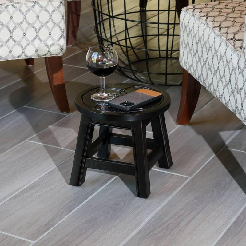Carved Wooden Step Stool - Black
