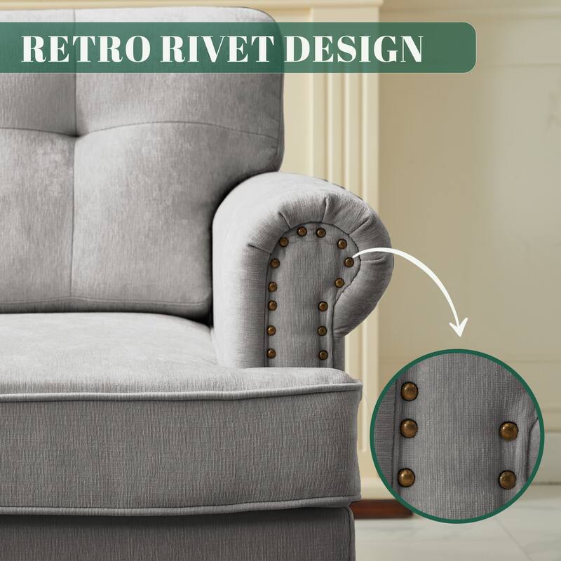 Set of 1 Piece, 3-seat Chenille Sofa with Solid Rubberwood Legs for Living room