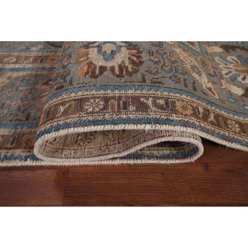 Gray Distressed Tabriz Vintage Persian Area Rug Handmade Wool Carpet - 7'7" x 11'2"