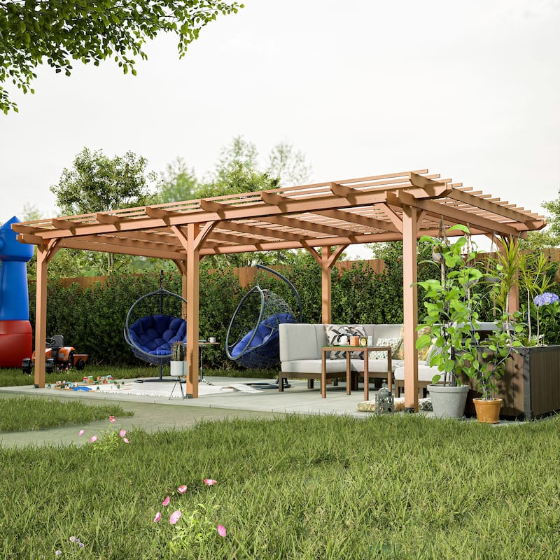12' x 16' Outdoor Gazebo Wooden Grape pergola for Climbing Plant Support, Garden, Terrace, Backyard, Deck, Brown - Brown