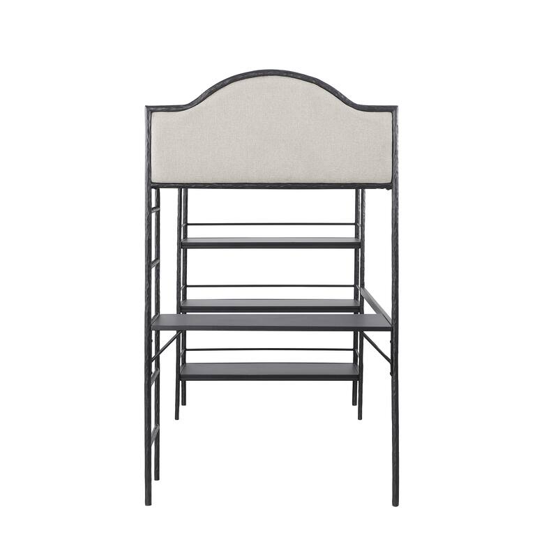 Furniture of America Orven Modern Black Metal Twin Loft Bed with Desk and Shelves