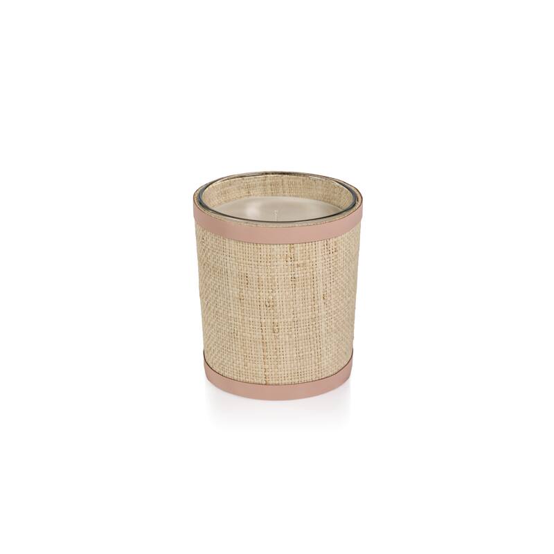 Lemon Peel, Lavender & Tarragon Scented Candle in Natural Raffia Basket w/ Leather Trim - 12 oz