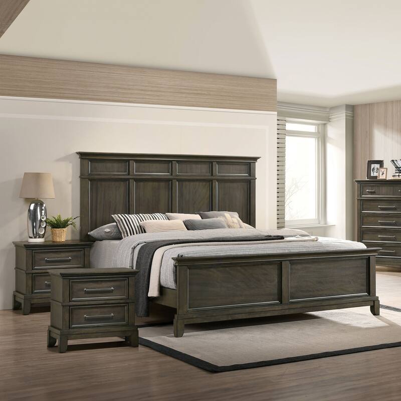 Furniture of America Evva Traditional Grey 3-Piece Panel Bedroom Set - Grey without Care Kit - Queen