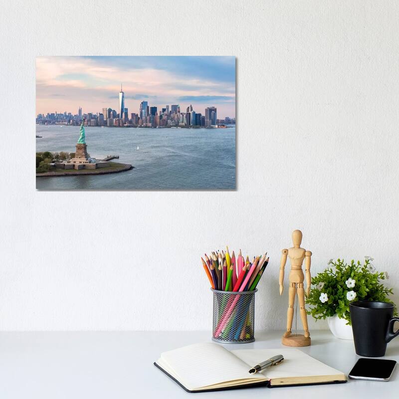 iCanvas "Statue Of Liberty, New York Harbor, Manhattan Skyline, New York City, New York, USA" by Matteo Colombo Canvas Print - 8x12x0.75