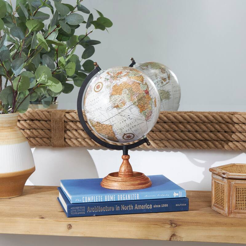 Mango Wood Globe with Wood Base - Brown - Roche River Decor - 8"W x 9"L x 13"H
