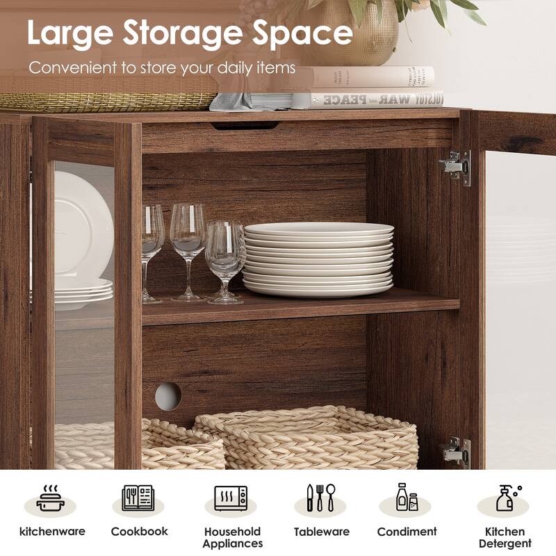 WAMPAT 3 in 1 Multifunctional Sideboard Buffet Cabinets with 6 Glass Doors, Coffee Bar Cabinet Storage Cabinet for Kitchen