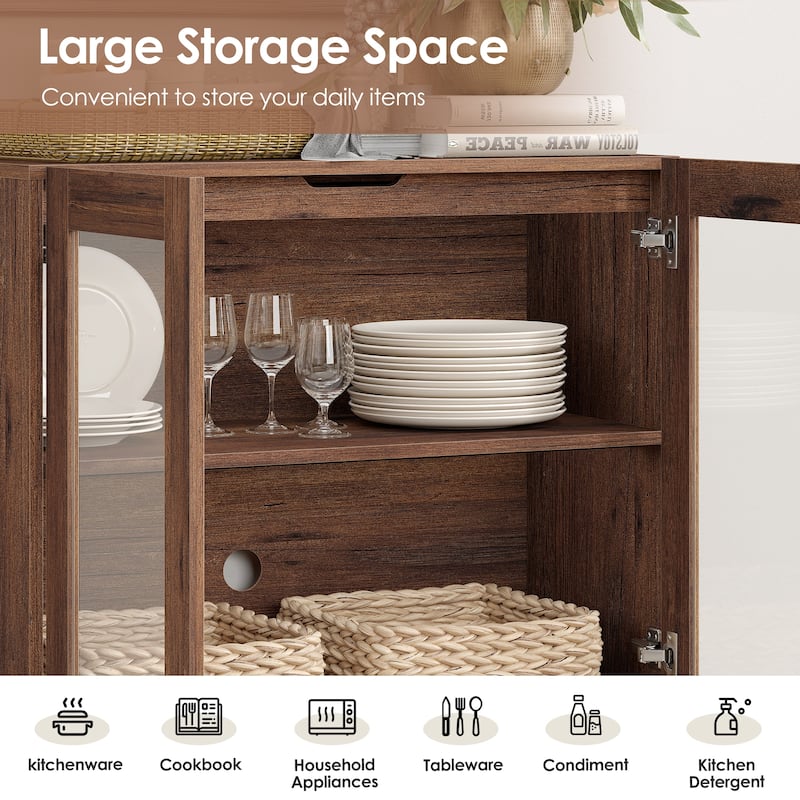 WAMPAT Multifunctional Sideboard Buffet Cabinets with Glass Doors, Modern Sideboard with Adjustable Shelf, Coffee Bar Cabinet