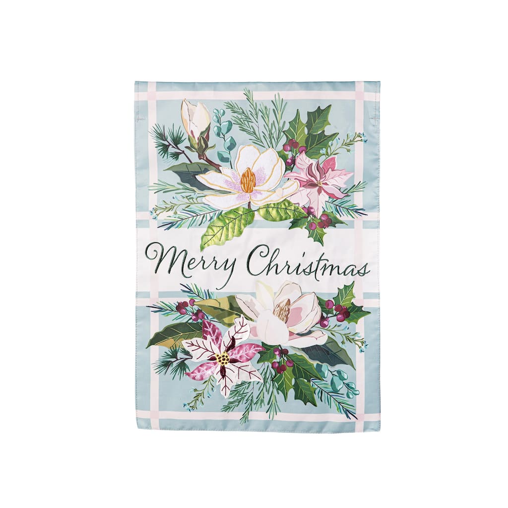 12.5 in. x 18 in. Merry Christmas Floral Applique Garden Flag - Multicolor - 12.5 in x 18 in