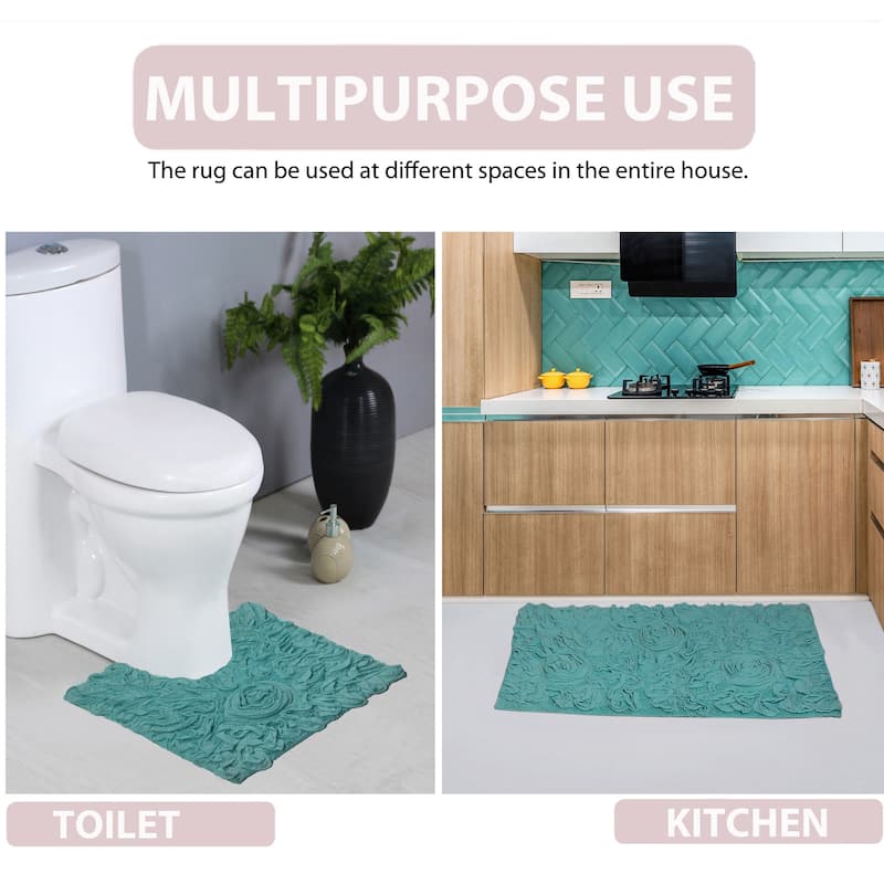 Bell Flower Bathroom Rug, Cotton Soft, Water Absorbent Bath Rug, Non Slip Shower Rug Machine Washable 24"x40" Rectangle