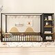 preview thumbnail 14 of 22, Black Spacious Twin/Full Size Metal Floor Bed with Wardrobe and Safety Fence