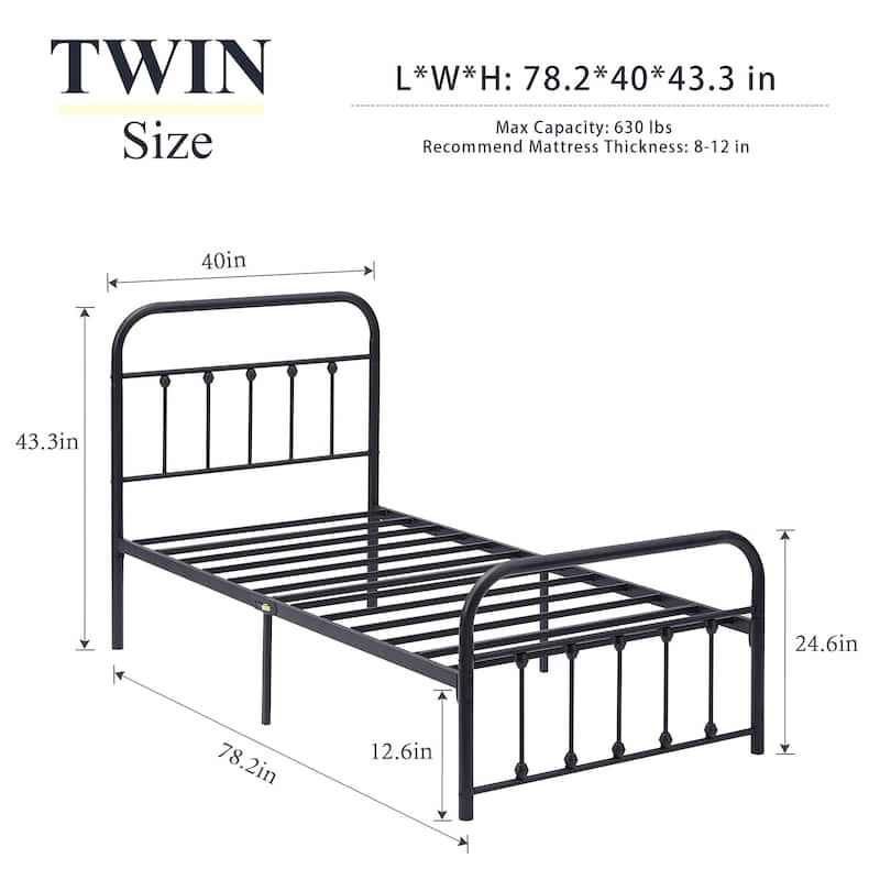 VECELO Modern Metal Platform Kids Bed Frame,Twin Size Bed Set of 2
