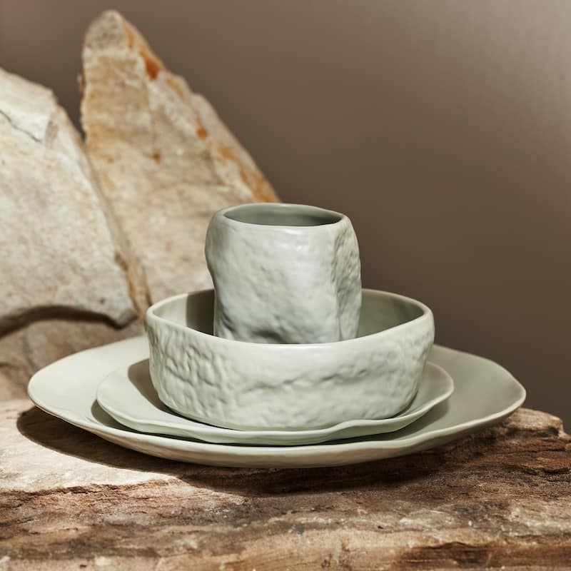 Stone by Mercer Project ATIK Stoneware Dinnerware Set - Sage-Grey - 16 Piece