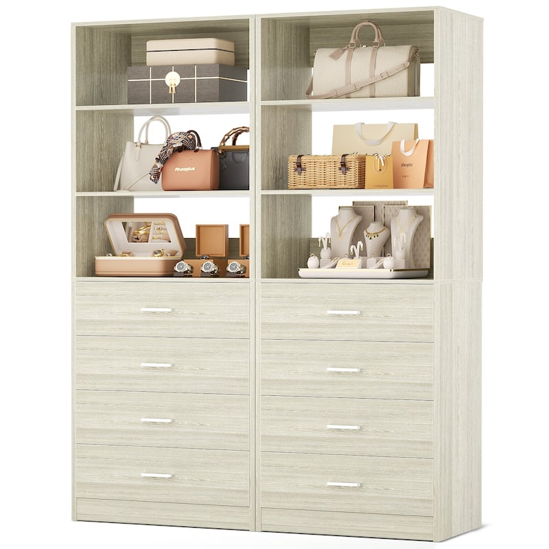 Freestanding Closet Organizer with 4 Drawers and 4 Shelves, Wooden Closet System for Walk-in Closet