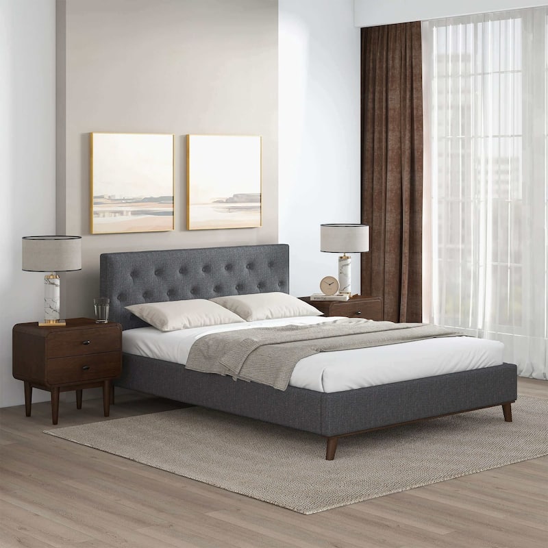 GDFStudio - Graceville Modern Fabric Platform Bed with Tall Tufted Headboard