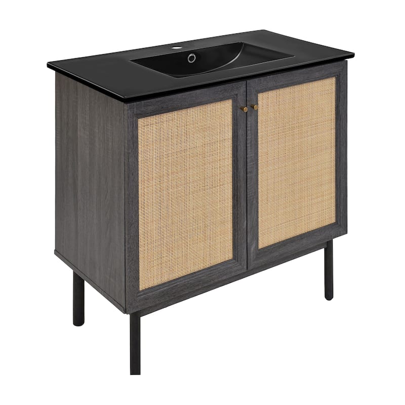 Classe 36 In. Black Oak Bathroom Vanity With Black Ceramic Sink Top