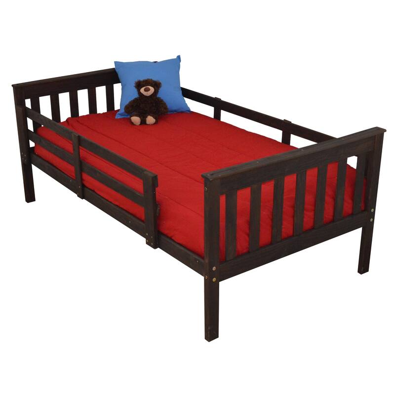 Pine Twin Mission Bed with Safety Rails - Rich Tobacco Stain