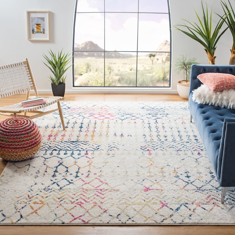 SAFAVIEH Tulum Metta Moroccan Boho Tribal Rug - 10' x 13' - Ivory/Blue