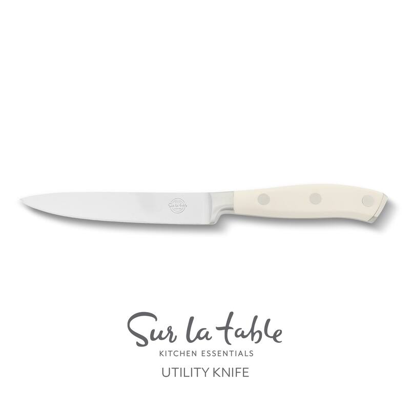 Sur La Table Kitchen Essential Tasting Kitchen German Steel Forged Full Tang Prfessional Knife with White Handle - Utility