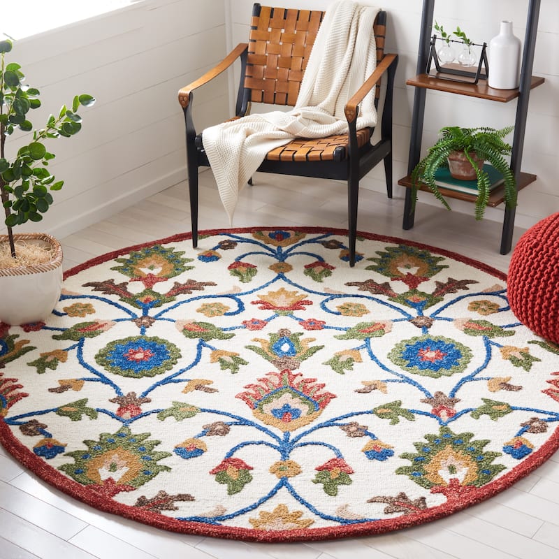 SAFAVIEH Handmade Blossom Violanta Floral Wool Rug - 6' Round - Ivory/Green