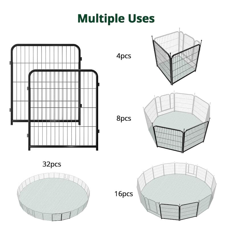 GARPROVM 2 Panels 32" Height Dog Playpen Heavy Duty Pet Fence Indoor Outdoor - 2 Panels 32" H