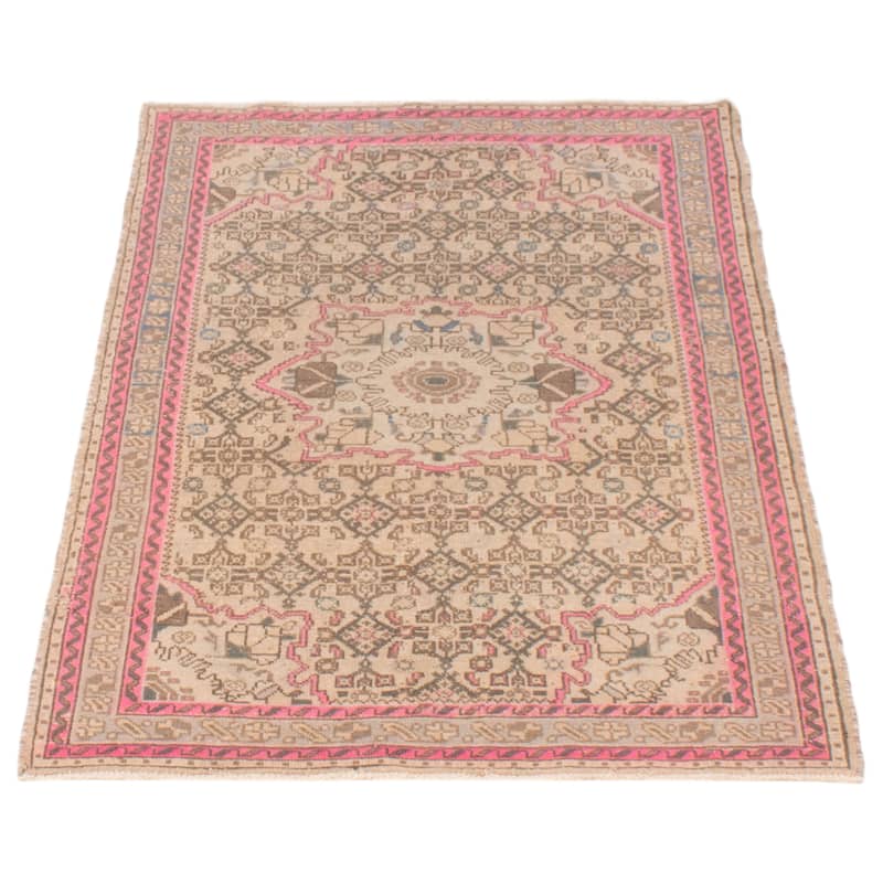ECARPETGALLERY Hand-knotted Antalya Vintage Cream Wool Rug - 3'3 x 4'8