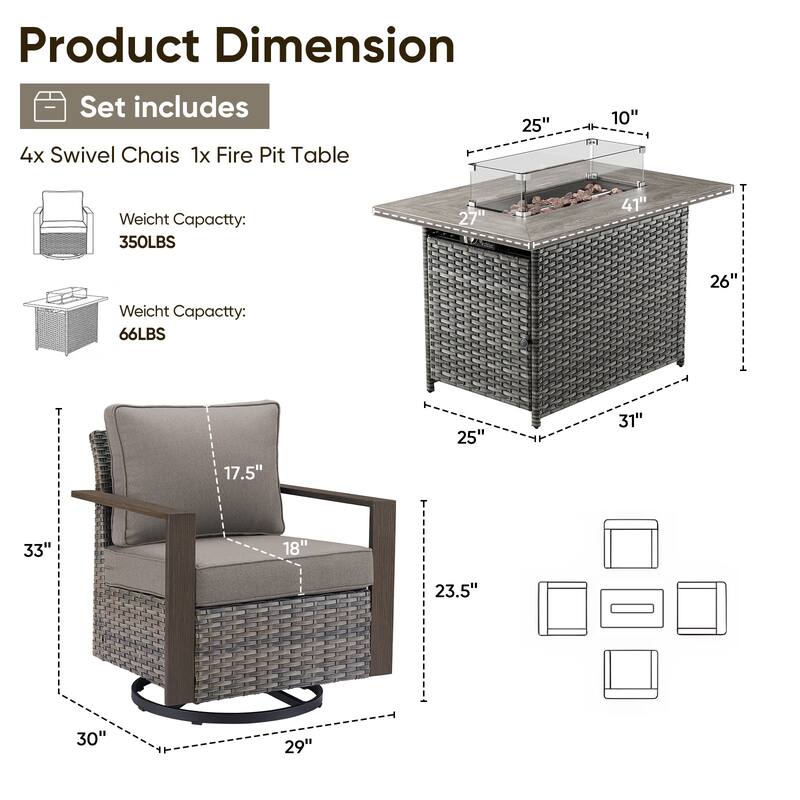 Pocassy Fire Pit Table with Outdoor Sofa Chair Ottoman Set