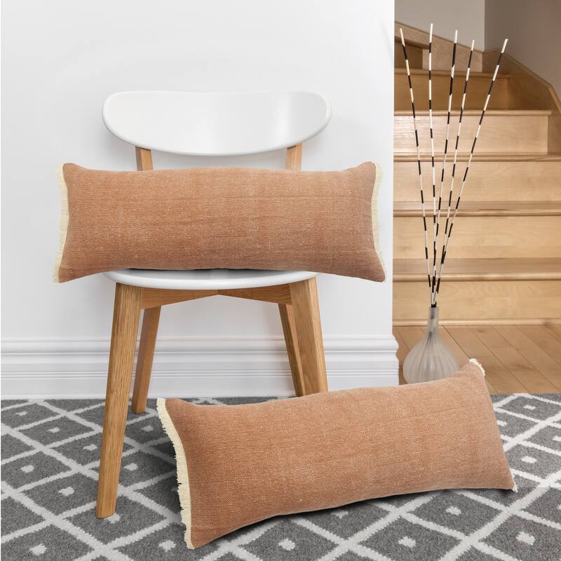 Caramel Coated Fringed Throw Pillow