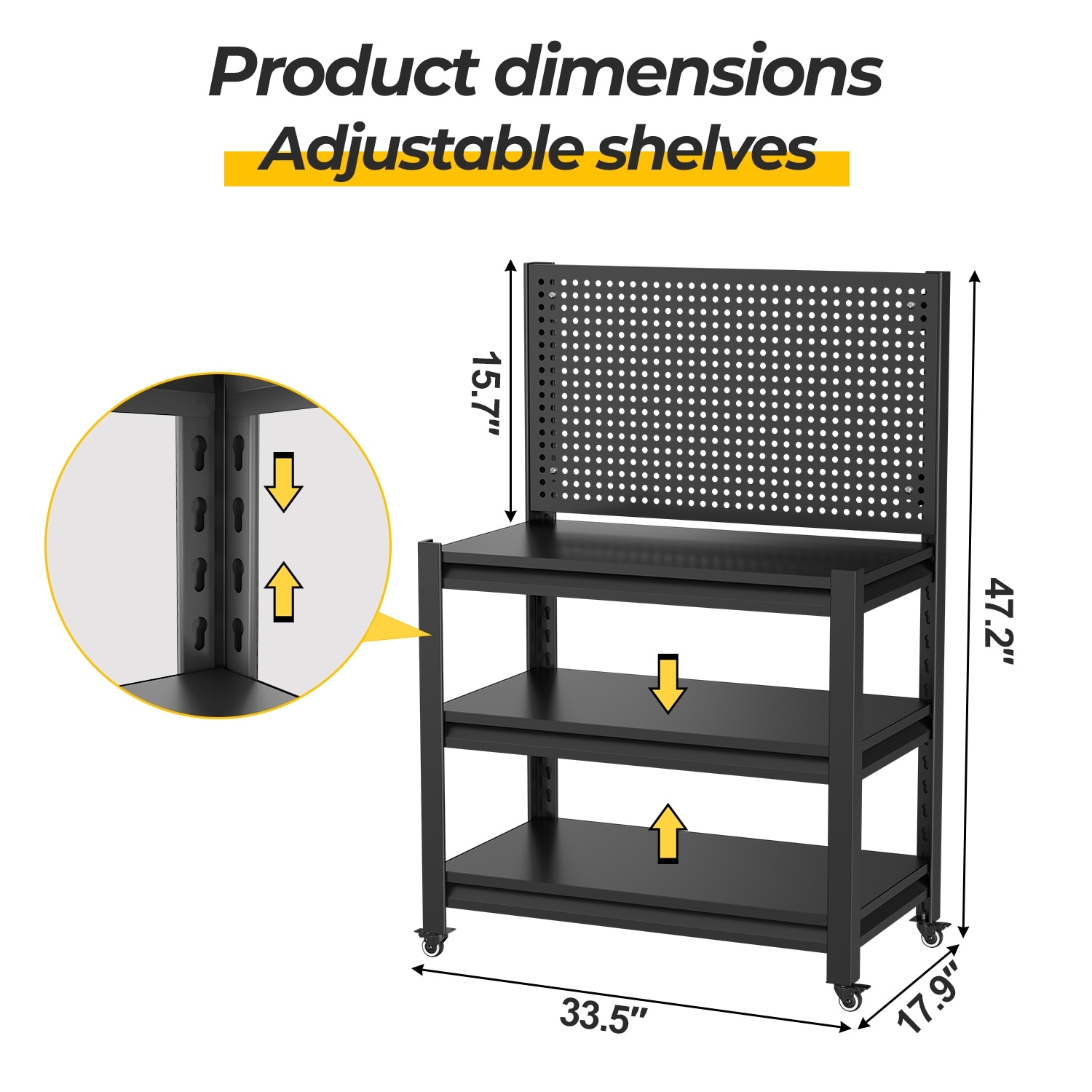 Heavy Duty Work Bench With Pegboard Adjustable Shelves Wheels And High Capacity For Garage
