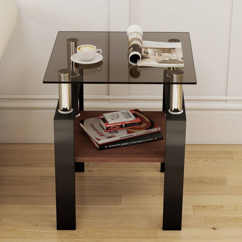 Set of 2 Modern Tempered Glass Tea Table