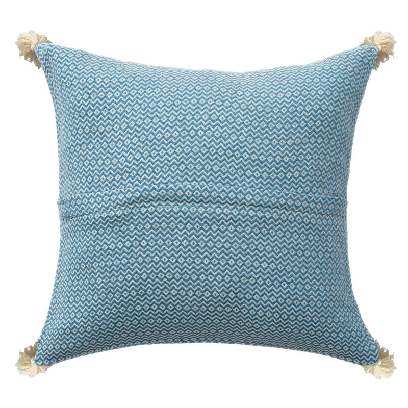 Geometric Chevron Square Throw Pillow with Tassels - 18" - Blue and White